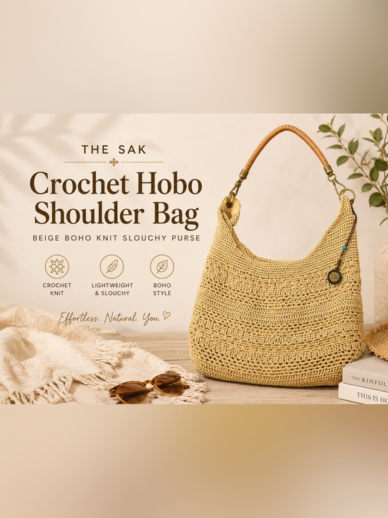 The Sak Handbags - The Sak Crochet Hobo Shoulder Bag Beige Boho Knit Slouchy Purse